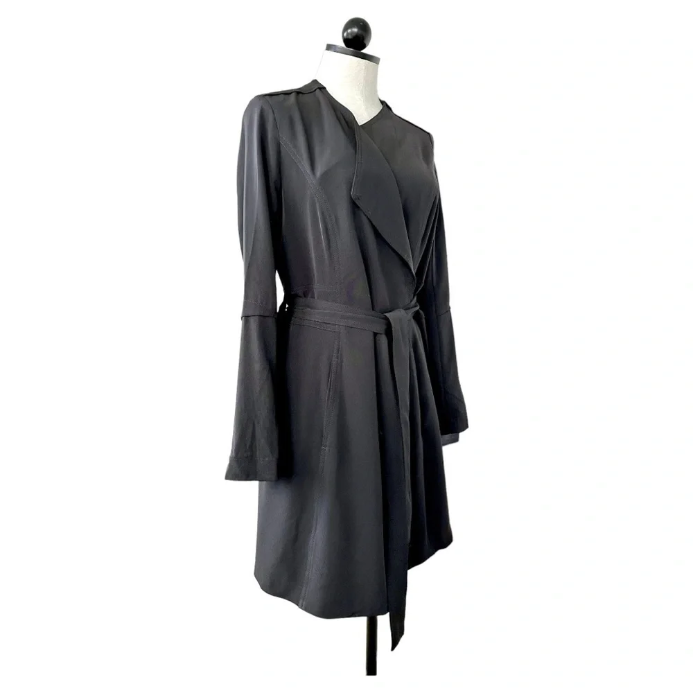 Rachel Zoe True Wrap Trench Coat Dress Long Sleeve Black Size Small - Picture 2 of 16